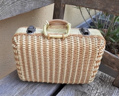 Big deal vintage woven wicker suitcase  woven wicker basket Rattan wicker picnic basket with a lid