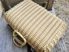 Big deal vintage woven wicker suitcase  woven wicker basket Rattan wicker picnic basket with a lid