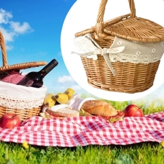 New arrival Wicker Picnic Basket with Gingham Lining, Rattan Picnic Basket, Wicker Basket, Hamper, Coastal décor