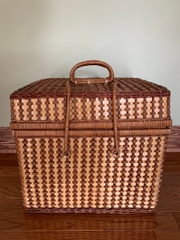 Vintage Wicker Suitcase with Lid Rattan Storage Baskets  with Lid for Picnic