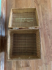 Vintage Wicker Suitcase with Lid Rattan Storage Baskets  with Lid for Picnic