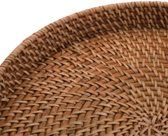 Round Rattan Woven Serving Tray with Handles Ottoman Tray for Breakfast, Drinks, Snack for Coffee Table, Home Decorative (16.9 inch, Honey Brown)