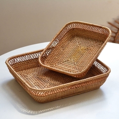 Factory Sale Hand-Woven Bread Basket Round Serving Rattan Tray for Hotel Restaurant