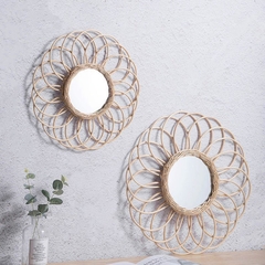rattan wicker mirror / Sunflower framed decorative mirror / Bohemiam home decor / Boho decor / Round mirror / Bamboo entryway mirror