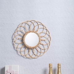 rattan wicker mirror / Sunflower framed decorative mirror / Bohemiam home decor / Boho decor / Round mirror / Bamboo entryway mirror