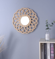 rattan wicker mirror / Sunflower framed decorative mirror / Bohemiam home decor / Boho decor / Round mirror / Bamboo entryway mirror