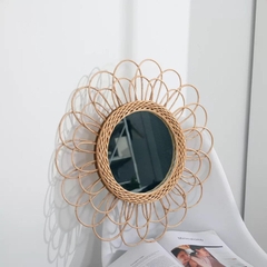 Wholesale Rattan Wall Hanging Mirror -Natural Wall Decor -Handmade -Beaded wall decor - Raffia Wall Decor -Raffia Macrame