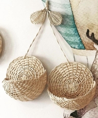 Cherry Rattan Mirror & Basket Set, Nursery Mirror, Rattan Baby Room Mirror, Bohemian Baby Room, Rattan Cherry Mirror, Nursery Wall Décor