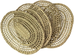 Set of 4 Pack Oval Woven Placemats for Dining Table, Braided Place Mat Handmade Natural Seagrass Wicker Placemat Heat Resistant Hot Insulation Anti-Skidding Non-Slip