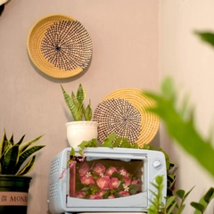 New Design Natural Wicker Seagrass Moon Shaped Wall Hanging Basket and Plate for Decorative Home and Kitchen