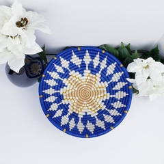 Blue African Hand Woven Wall Hanging Basket Decor/ Storage Accent Bowl Gift Basket for House Warming