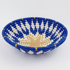 Blue African Hand Woven Wall Hanging Basket Decor/ Storage Accent Bowl Gift Basket for House Warming