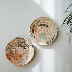 Set of 3 Wall Hanging Baskets Decor, Woven Tabletop Basket, Seagrass Woven Wall Basket Plates