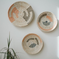Set of 3 Wall Hanging Baskets Decor, Woven Tabletop Basket, Seagrass Woven Wall Basket Plates
