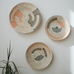 Set of 3 Wall Hanging Baskets Decor, Woven Tabletop Basket, Seagrass Woven Wall Basket Plates