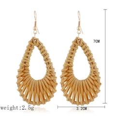 Retro Chic Reverie: Rattan Tear Drop Statement Earrings - TPE006