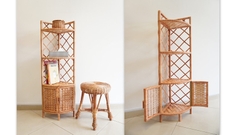 Wicker Boho Corner Shelf Cupboard with 2-Door Storage - TPC010