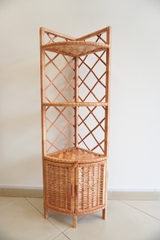 Wicker Boho Corner Shelf Cupboard with 2-Door Storage - TPC010