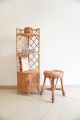 Wicker Boho Corner Shelf Cupboard with 2-Door Storage - TPC010