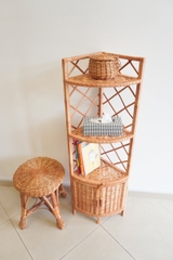 Wicker Boho Corner Shelf Cupboard with 2-Door Storage - TPC010