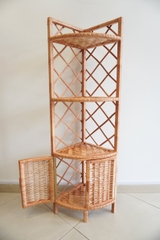 Wicker Boho Corner Shelf Cupboard with 2-Door Storage - TPC010