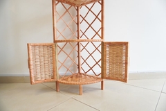 Wicker Boho Corner Shelf Cupboard with 2-Door Storage - TPC010