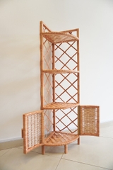 Wicker Boho Corner Shelf Cupboard with 2-Door Storage - TPC010