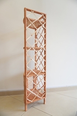 Wicker Boho Corner Shelf Cupboard with 2-Door Storage - TPC010