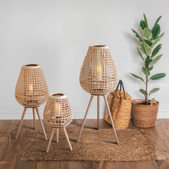 Boho Glow Rattan Floor Lamp & Candlestick Holder Duo - TPCAH0006