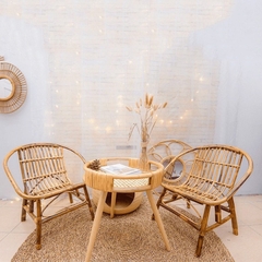 Handmade Rattan Tea Table with Bamboo Table Top - Boho Vintage Round Coffee End Table - TPTB001