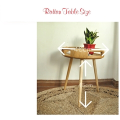 Handmade Rattan Tea Table with Bamboo Table Top - Boho Vintage Round Coffee End Table - TPTB001