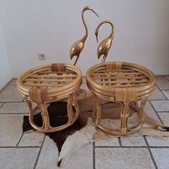 Retro Boho Vintage Bamboo Rattan Side Table/Ottoman - TPTB002