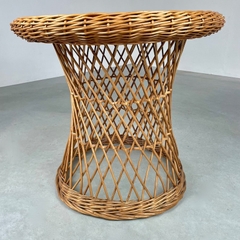 Vintage 1970s Round Rattan Table - Retro Boho Planter - TPTB003