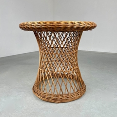 Vintage 1970s Round Rattan Table - Retro Boho Planter - TPTB003