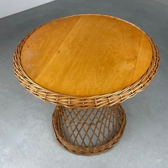 Vintage 1970s Round Rattan Table - Retro Boho Planter - TPTB003