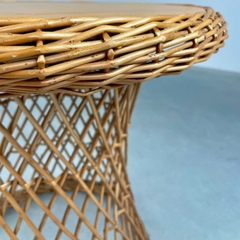 Vintage 1970s Round Rattan Table - Retro Boho Planter - TPTB003