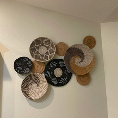 Set of 9 Basket Wall Decor, Boho Wall Decor, Boho Wall Art, Wicker Round Bowl, Wicker Wall Tray, Bohemian Wall Decor, Hanger Wall Plate
