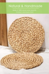 4 Pack 11.8'' Round Natural Water Hyacinth Weave Placemat Handmade Heat Resistant Braided Rattan Grass Mat for Dining Table Decoration
