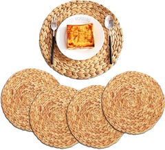 4pack Natural Water Hyacinth Woven placemat, Heat-Resistant Non-Slip Braided Rattan Tablemats Handmade placemat (11.8 Inch)
