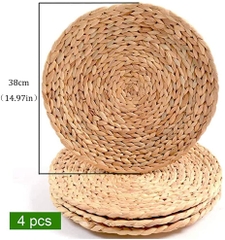 Round Woven Placemats,Placemats for Dining Table,Large 38cm(15in) Rattan Placemats Set of 4 Oversized Natural Water Hyacinth Woven Placemats,Braided Rattan Tablemats 4 Pcs