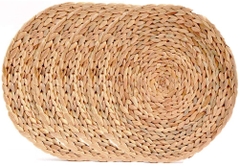 Round Woven Placemats,Placemats for Dining Table,Large 38cm(15in) Rattan Placemats Set of 4 Oversized Natural Water Hyacinth Woven Placemats,Braided Rattan Tablemats 4 Pcs