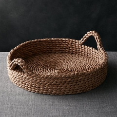 Weaving Round water hyacinth basket for fruit/ bread with handling from Vietnam