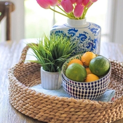 Weaving Round water hyacinth basket for fruit/ bread with handling from Vietnam