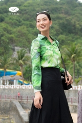 Sơ mi lụa Nvar xanh lá