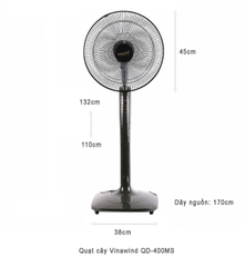 Quạt cây Vinawind QĐ-400MS - Sải cánh 40cm, Không điều khiển