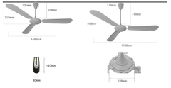 Quạt trần Vinawind QT-1400X 3 cánh, nhôm, có điều khiển Trắng/xanh