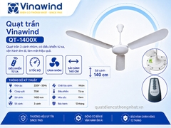 Quạt trần Vinawind QT-1400X 3 cánh, nhôm, có điều khiển Trắng/xanh
