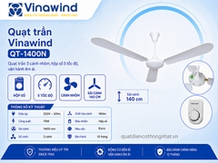 Quạt trần Vinawind QT-1400N 3 cánh nhôm, hộp số, Trắng/Xanh