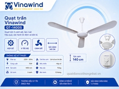 Quạt trần Vinawind QT-1400S 3 cánh sắt, màu Trắng/Xanh