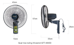 Quạt treo tường Vinawind QTT-400EĐ, Cánh 400mm, dây kéo